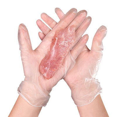 Guantes elásticos ácidos antis del PVC del vinilo de la protección de trabajo disponible transparente de los guantes
