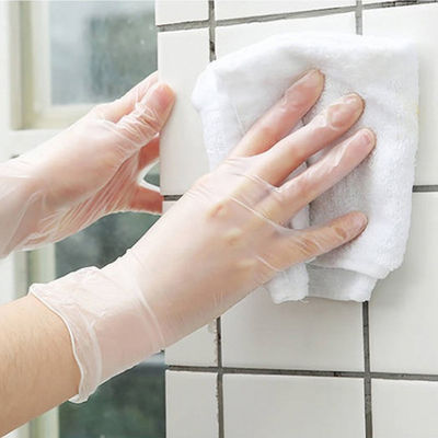 Guantes elásticos ácidos antis del PVC del vinilo de la protección de trabajo disponible transparente de los guantes