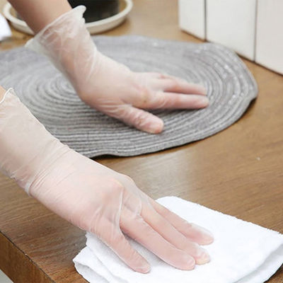 Guantes elásticos ácidos antis del PVC del vinilo de la protección de trabajo disponible transparente de los guantes