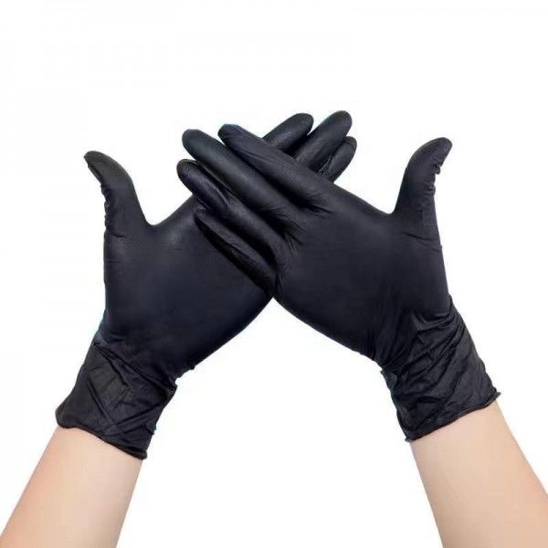 Los guantes libres del nitrilo del polvo negro de MSDS TDS para la yema del dedo del examen texturizaron